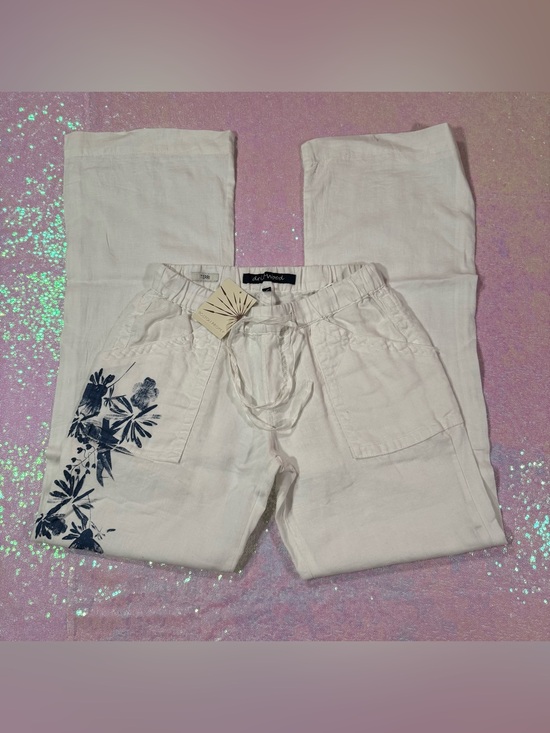 DRIFTWOOD Pants - NWT ★ Driftwood White Linen Palazzo Pants with Blue Floral Print (29) ★彡
